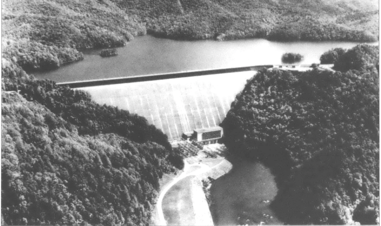 Aerial shot of large dam
