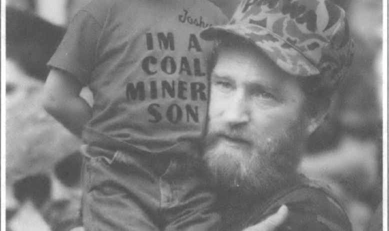father and son at miners' rally