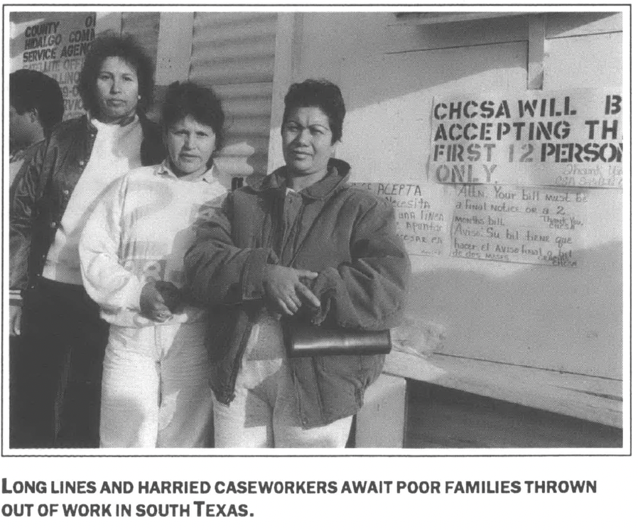 Long lines and harried caseworkers await poor families thrown out of work in south Texas