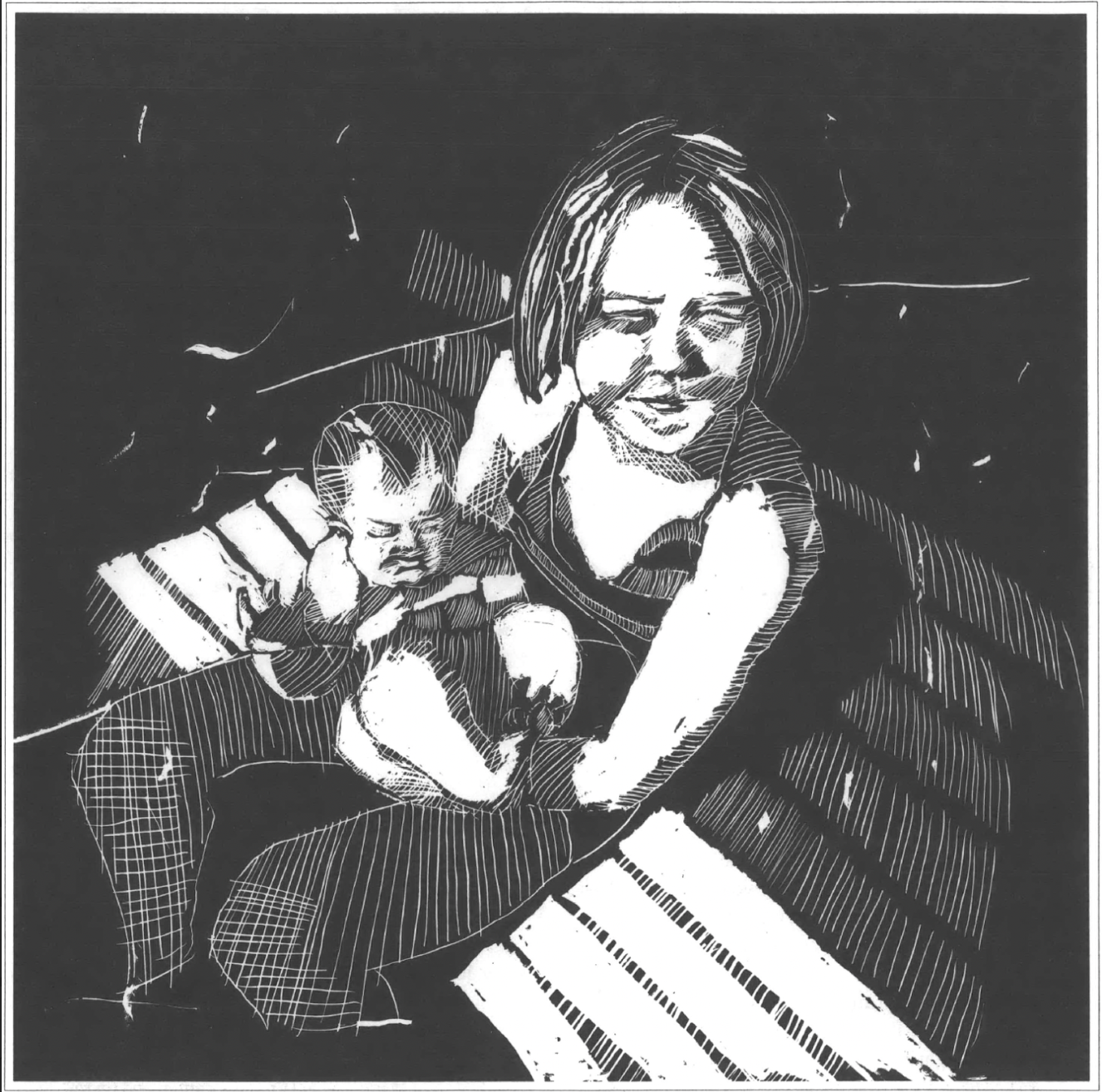 illustration of woman holding baby
