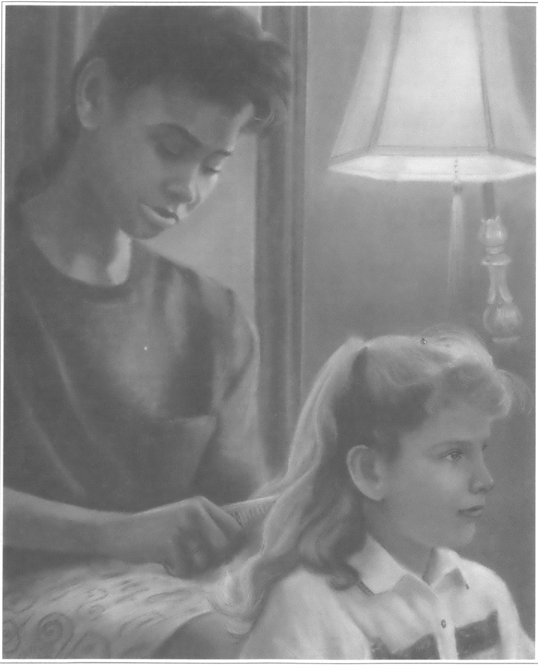 woman brushing child's hair