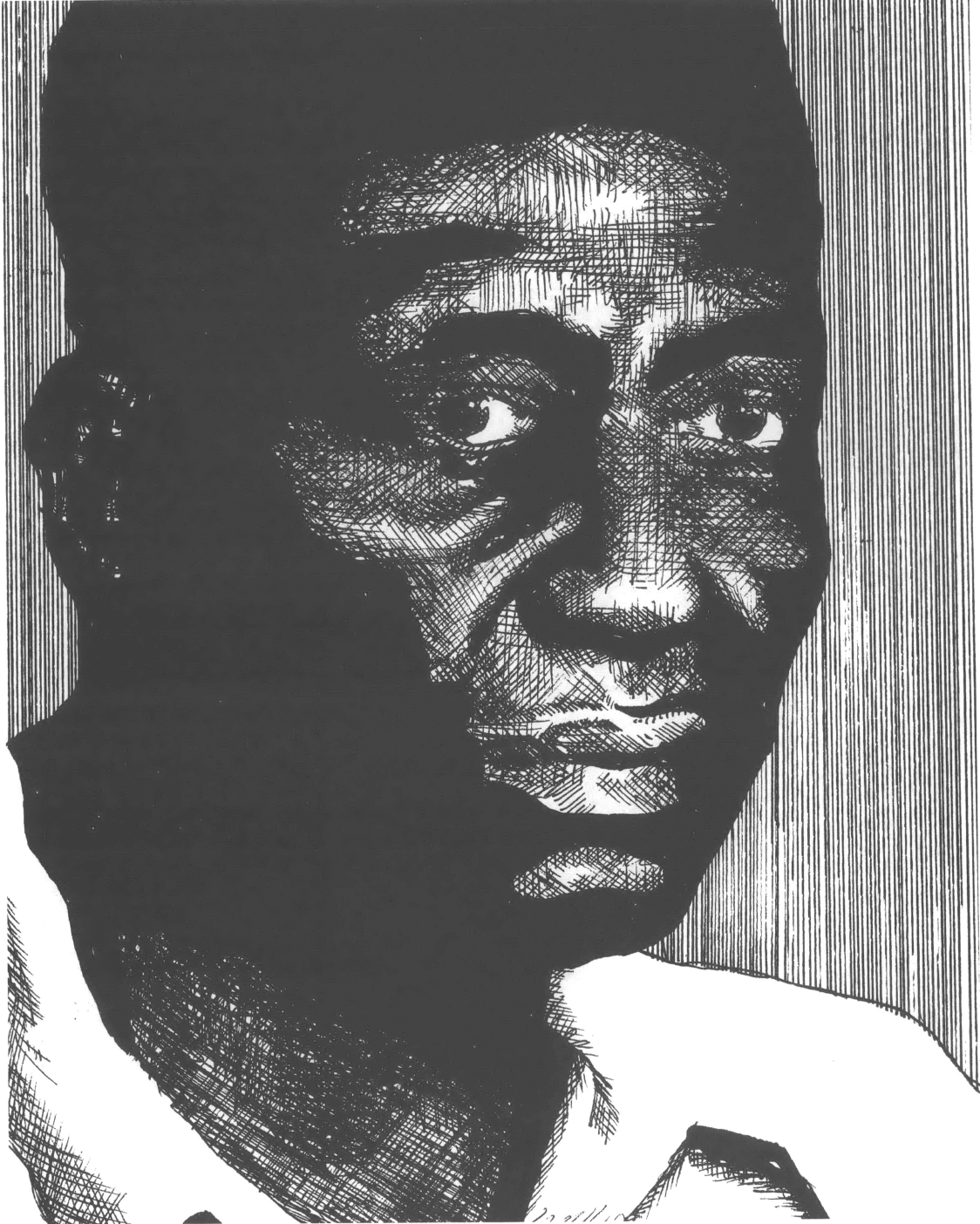 Drawing of portrait of Black man, somber 