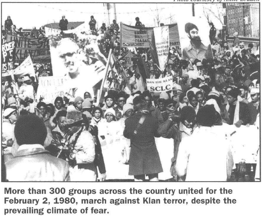 More than 300 groups cross the country united for the February 2, 1980 march against Klan terror, despite the prevailing climate of fear.