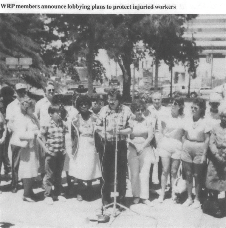 Caption reads WRP members announce lobbying plan to protect injured workers